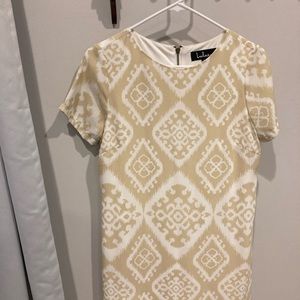 Lulu’s Shift and Shout Cream/Beige Patterned Mini Shift Dress, SM, gently worn